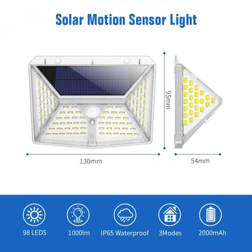  [아마존 핫딜]  [아마존핫딜]Solarlampen fuer Aussen, QTshine [98 LED 2000mAh] Solarleuchte Garten mit Bewegungsmelder, 270° Superhelle Solarlicht, Wasserdichte Gartenbeleuchtung Solar Wandleuchte Aussen Aussenle