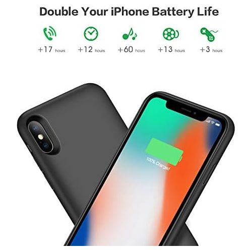  [아마존베스트]QTshine Battery Case for iPhone X/XS/10, Newest [6500mAh] Protective Portable Charging Case Rechargeable Extended Battery Pack for Apple iPhone X/XS/10(5.8) Backup Power Bank Cover