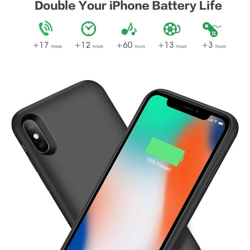  [아마존베스트]QTshine Battery Case for iPhone X/XS/10, Newest [6500mAh] Protective Portable Charging Case Rechargeable Extended Battery Pack for Apple iPhone X/XS/10(5.8) Backup Power Bank Cover