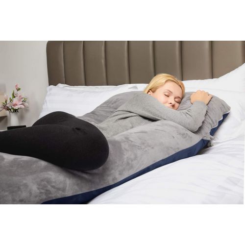  QUEEN ROSE Pregnancy Pillow and U-Shape Full Body Pillow with Velvet Cover,Blue and Gray