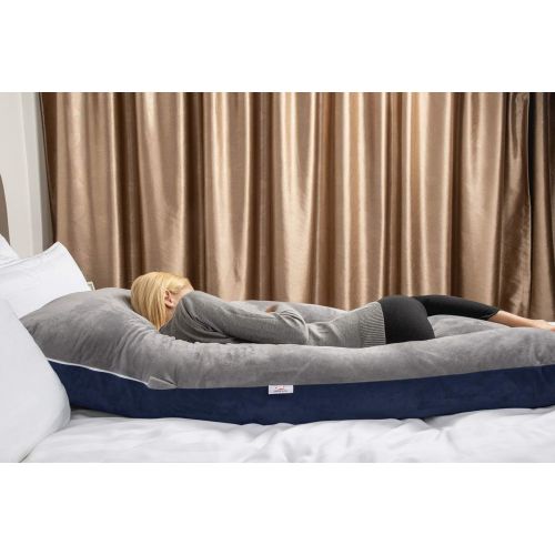  QUEEN ROSE Pregnancy Pillow and U-Shape Full Body Pillow with Velvet Cover,Blue and Gray