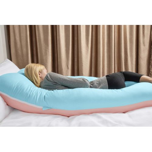  QUEEN ROSE Pregnancy Pillow and U-Shape Full Body Pillow with Velvet Cover,Blue and Gray