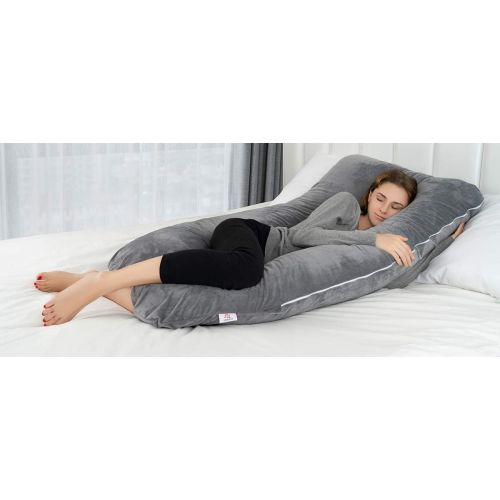  QUEEN ROSE Pregnancy Pillow - Full Body Maternity Pillow U Shaped,Support Back/Neck/Head with Velvet Cover,Gray