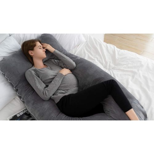  QUEEN ROSE Pregnancy Pillow - Full Body Maternity Pillow U Shaped,Support Back/Neck/Head with Velvet Cover,Gray