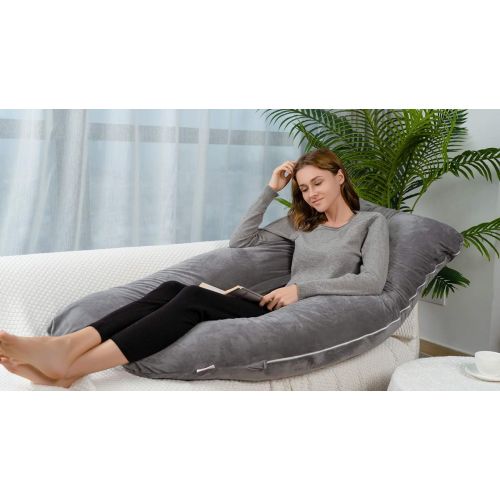  QUEEN ROSE Pregnancy Pillow - Full Body Maternity Pillow U Shaped,Support Back/Neck/Head with Velvet Cover,Gray