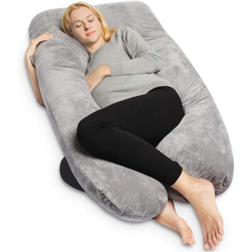  QUEEN ROSE Pregnancy Pillow - Full Body Maternity Pillow U Shaped,Support Back/Neck/Head with Velvet Cover,Gray