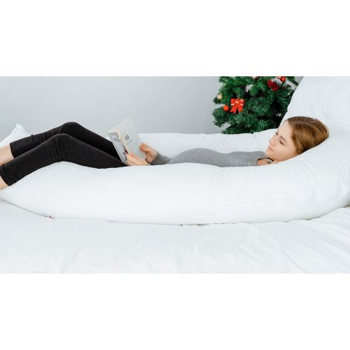  QUEEN ROSE Pregnancy Body Pillow-U Shaped Maternity Pillow for Pregnant Women with Cotton Cover,White