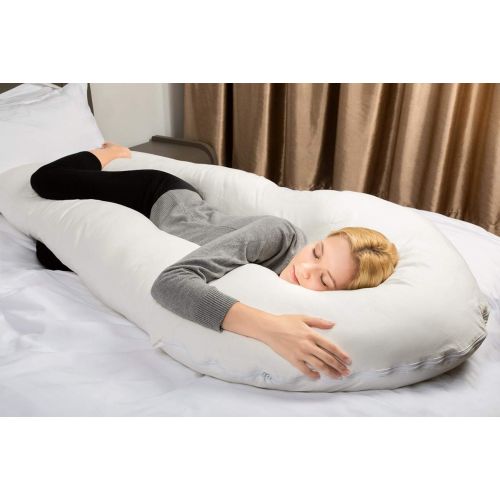  QUEEN ROSE Pregnancy Body Pillow-U Shaped Maternity Pillow for Pregnant Women with Cotton Cover,White