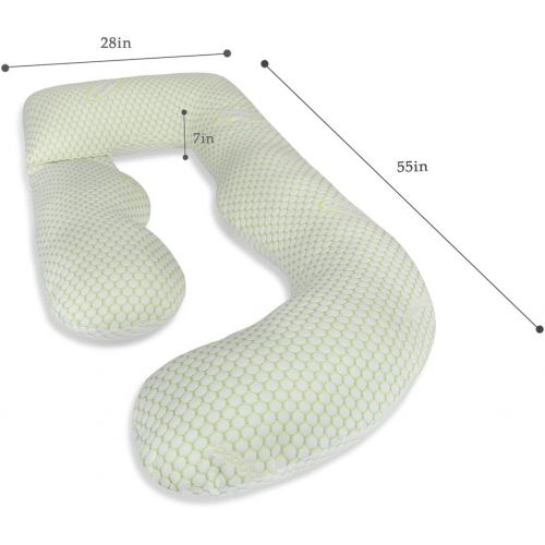  [아마존베스트]QUEEN ROSE Pregnancy Pillow Bamboo with Detachable Design,U Shaped Full Body Pillow Support for Back/Neck/Leg and Belly,Comes with Secure Belt