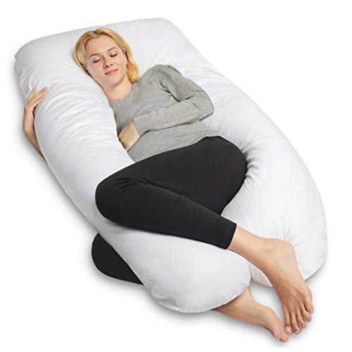  [아마존베스트]QUEEN ROSE Pregnancy Pillow, U-Shaped Full Body Pillow for Back Support with Cotton Cover for Anyone,White