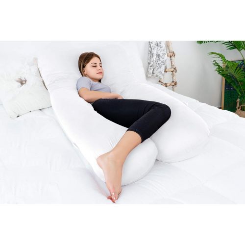  [아마존베스트]QUEEN ROSE Pregnancy Pillow, U-Shaped Full Body Pillow for Back Support with Cotton Cover for Anyone,White