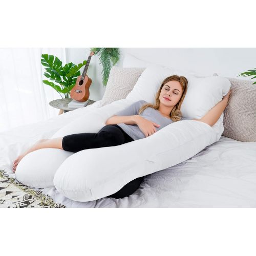  [아마존베스트]QUEEN ROSE Pregnancy Pillow, U-Shaped Full Body Pillow for Back Support with Cotton Cover for Anyone,White