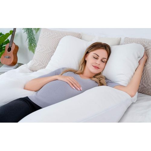  [아마존베스트]QUEEN ROSE Pregnancy Pillow, U-Shaped Full Body Pillow for Back Support with Cotton Cover for Anyone,White
