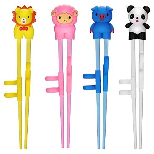  [아마존베스트]QUNHUI Training Chopsticks,Training Chopsticks with Ring Sleeve, 4-piece Child/Adult Chopstick Trainer with Auxiliary Device, Easy-to-Use Beginner Chopstick Training Device, Cute A