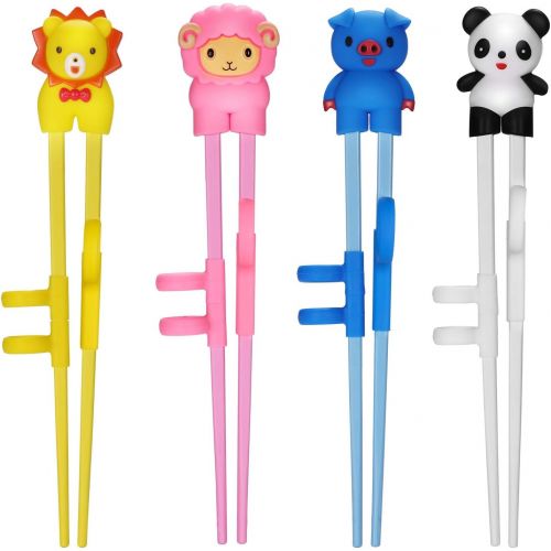  [아마존베스트]QUNHUI Training Chopsticks,Training Chopsticks with Ring Sleeve, 4-piece Child/Adult Chopstick Trainer with Auxiliary Device, Easy-to-Use Beginner Chopstick Training Device, Cute A