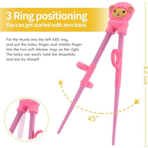  [아마존베스트]QUNHUI Training Chopsticks,Training Chopsticks with Ring Sleeve, 4-piece Child/Adult Chopstick Trainer with Auxiliary Device, Easy-to-Use Beginner Chopstick Training Device, Cute A