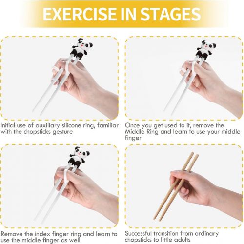  [아마존베스트]QUNHUI Training Chopsticks,Training Chopsticks with Ring Sleeve, 4-piece Child/Adult Chopstick Trainer with Auxiliary Device, Easy-to-Use Beginner Chopstick Training Device, Cute A