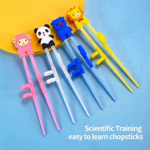  [아마존베스트]QUNHUI Training Chopsticks,Training Chopsticks with Ring Sleeve, 4-piece Child/Adult Chopstick Trainer with Auxiliary Device, Easy-to-Use Beginner Chopstick Training Device, Cute A