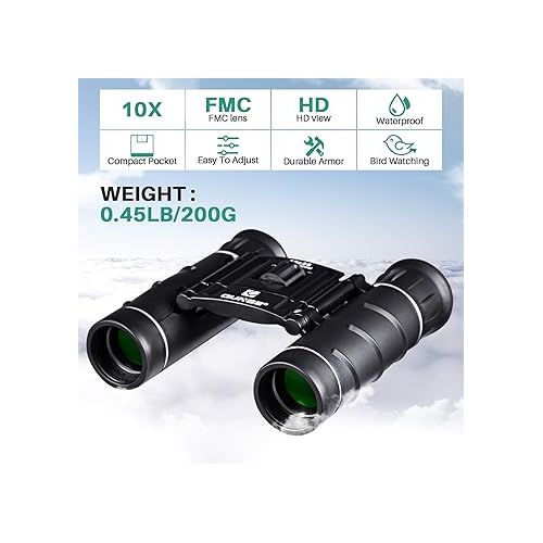  Mini Pocket Small Binoculars, 10x25 Bird Watching Compact Folding Binoculars with Waterproof for Adults/Kids/Travelling/Sightseeing/Hunting