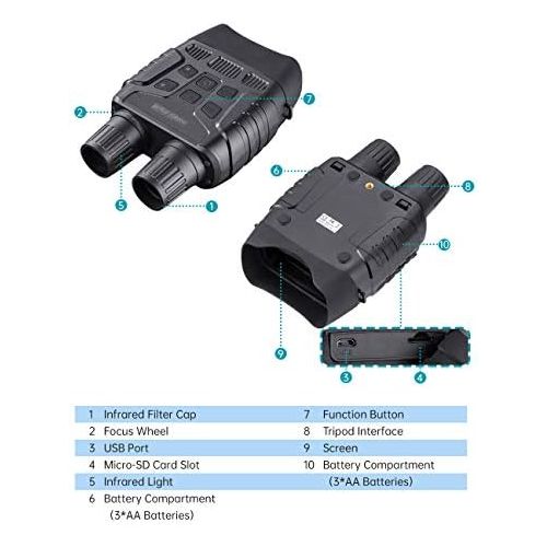  [아마존베스트]QUNSE Digital Night Vision Binocular 7 x 31 mm 2.31 Inch TFT LCD Screen with 32 GB Card, 4X with Digital Zoom Function, Comfortable Viewing