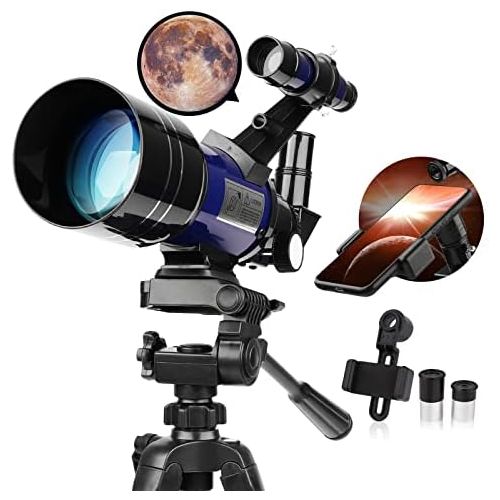  [아마존베스트]QUNSE Childrens Telescope 70 mm Telescope Astronomical for Children and Beginners, 15 x 150 x Refractor Telescope with Aluminium Tripod Moon Filter and Adapter Pro for Mobile Phone