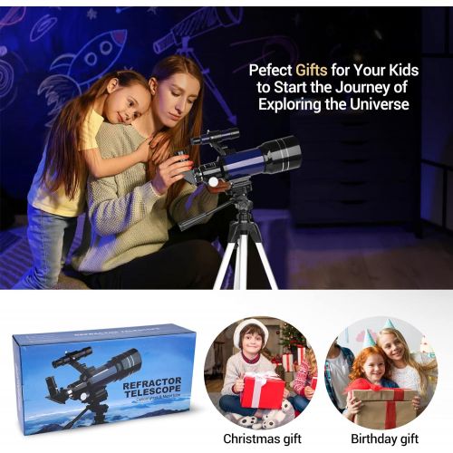  [아마존베스트]QUNSE Childrens Telescope 70 mm Telescope Astronomical for Children and Beginners, 15 x 150 x Refractor Telescope with Aluminium Tripod Moon Filter and Adapter Pro for Mobile Phone