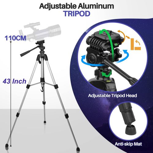  [아마존베스트]QUNSE Childrens Telescope 70 mm Telescope Astronomical for Children and Beginners, 15 x 150 x Refractor Telescope with Aluminium Tripod Moon Filter and Adapter Pro for Mobile Phone