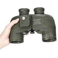QUNSE Military HD Binoculars for Bird Watching, with Compass and Rangefinder, 10x50 Large Object Lens Large View BAK4, with Binocular Harness Strap, Waterproof