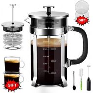 [아마존핫딜][아마존 핫딜] QUQIYSO Upgraded French Press Coffee Maker Stainless Steel 34 oz, Coffee Press with Stainless Steel Stand Precise Scale Easy to Clean Durable Heat Resistant Glass Black/Copper/Silver (Silv