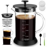 [아마존베스트]QUQIYSO Upgraded French Press Coffee Maker Glass 12oz, French Coffee Press with Glass handle and non-slip silicone base Precise Scale Easy to Clean Durable Heat Resistant Black/Copper/Silv