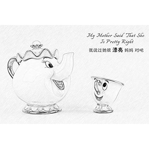  QVBokay New Cartoon Beauty and The Beast Teapot Mug Mrs Potts Chip Tea Pot Cup One Set Lovely Cute Gift for Girl Home Decorationl