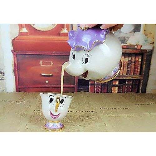  QVBokay New Cartoon Beauty and The Beast Teapot Mug Mrs Potts Chip Tea Pot Cup One Set Lovely Cute Gift for Girl Home Decorationl