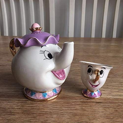  QVBokay New Cartoon Beauty and The Beast Teapot Mug Mrs Potts Chip Tea Pot Cup One Set Lovely Cute Gift for Girl Home Decorationl