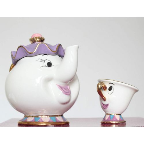  QVBokay New Cartoon Beauty and The Beast Teapot Mug Mrs Potts Chip Tea Pot Cup One Set Lovely Cute Gift for Girl Home Decorationl