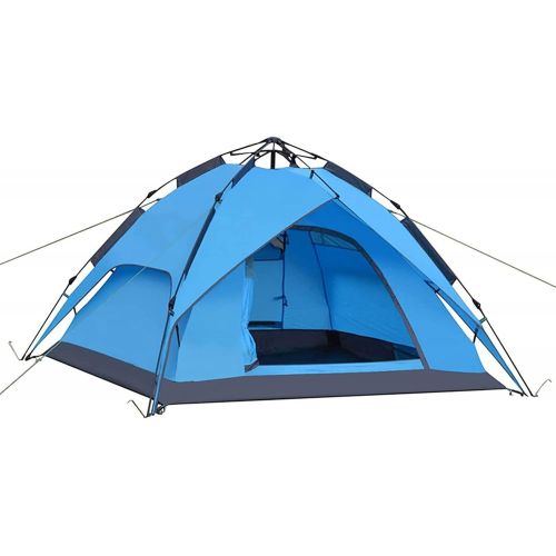  QXWJ Pop Up Tent Family Camping Tent 3-4 Person Tent Portable Instant Tent Profession Automatic Tent Waterproof Windproof Sun Shelters for Outddor Camping Hiking Mountaineering,Blu