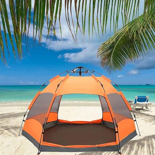  QXWJ Dome Waterproof Sun Shelter,Pop Up Beach Tent,Waterproof Windproof Portable 5-8 Person Camping Tent,with UV Protection,Suitable for Beach,Fishing,Camping,Outdoors (Color : Ora