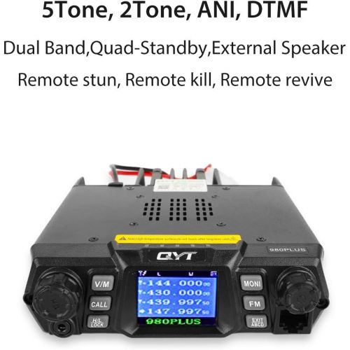  QYT KT-980 Plus VHF 136-174mhz UHF 400-480mhz 75W Dual Band Base Mobile Car Radio Hamd Walkie Talkie Transceiver Amateur, Quad-standby + Programming Cable, Colorful LCD Display