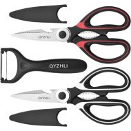 [아마존베스트]QYZHLI Heavy Duty Kitchen Scissors,Multipurpose Kitchen Shears,Stainless Steel Kitchen Scissors Set Ultra Sharp 3 Pack with Peeler