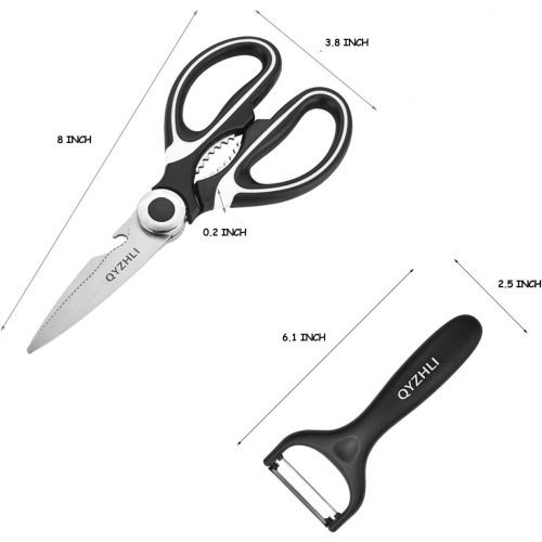  [아마존베스트]QYZHLI Heavy Duty Kitchen Scissors,Multipurpose Kitchen Shears,Stainless Steel Kitchen Scissors Set Ultra Sharp 3 Pack with Peeler