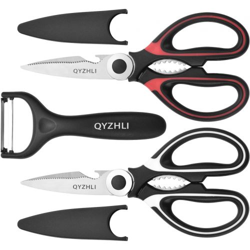  [아마존베스트]QYZHLI Heavy Duty Kitchen Scissors,Multipurpose Kitchen Shears,Stainless Steel Kitchen Scissors Set Ultra Sharp 3 Pack with Peeler