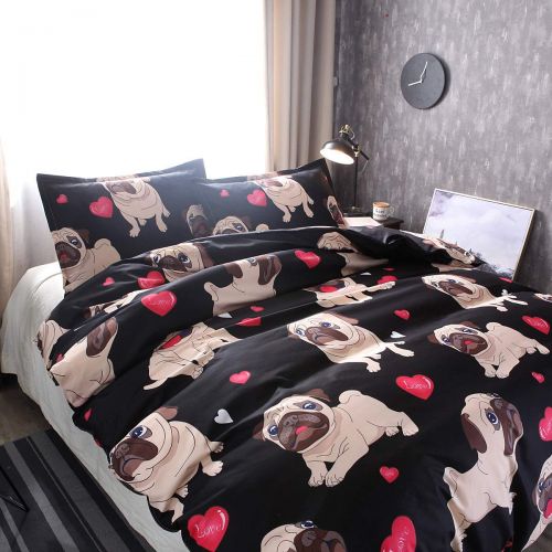  QYsong King Dog Duvet Cover Set Black (104x90 Inch), 3 Pieces Include 1 Cute Animal Microfiber Duvet Cover Zipper Closure and 2 Pillowcase, Bedding Set for Boys, Girls, Kids and Te