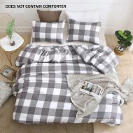QYsong Grey and White Plaid Duvet Cover Set Queen (90x90 Inch), 3pc Include 1 Gird Geometric Checker Pattern Printed Duvet Cover Zipper Closure and 2 Pillowcase, Bedding Set for Me