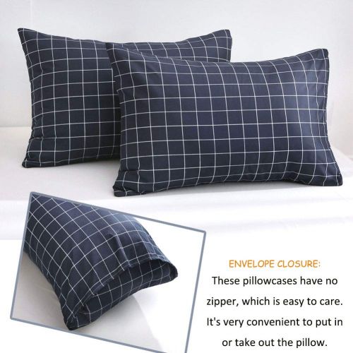  QYsong Grey and White Plaid Duvet Cover Set Queen (90x90 Inch), 3pc Include 1 Gird Geometric Checker Pattern Printed Duvet Cover Zipper Closure and 2 Pillowcase, Bedding Set for Me