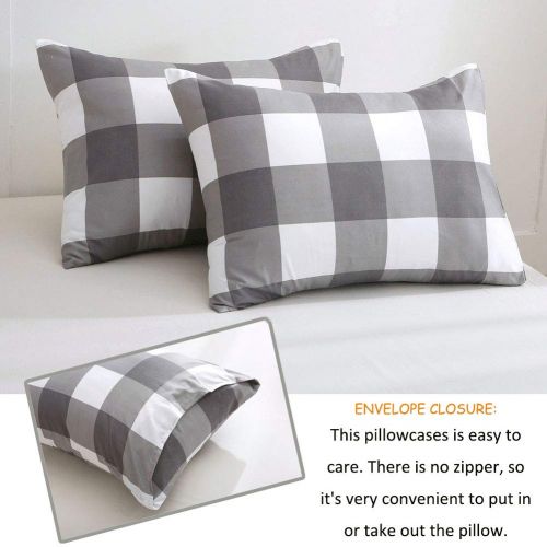  QYsong Grey and White Plaid Duvet Cover Set Queen (90x90 Inch), 3pc Include 1 Gird Geometric Checker Pattern Printed Duvet Cover Zipper Closure and 2 Pillowcase, Bedding Set for Me