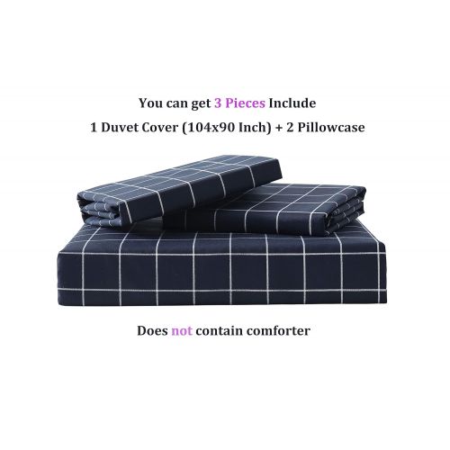  QYsong Grey and White Plaid Duvet Cover Set Queen (90x90 Inch), 3pc Include 1 Gird Geometric Checker Pattern Printed Duvet Cover Zipper Closure and 2 Pillowcase, Bedding Set for Me