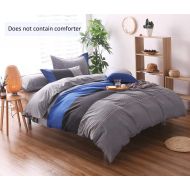 QYsong Striped King Duvet Cover Set (104x90 Inch), 3 Pieces Include 1 Blue Grey and Black Microfiber Duvet Cover Zipper Closure and 2 Multicolored Pillowcase, Bedding Set for Boys, Girls,