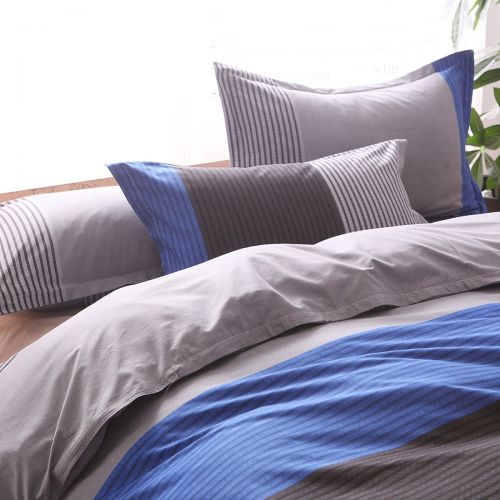  QYsong Striped King Duvet Cover Set (104x90 Inch), 3 Pieces Include 1 Blue Grey and Black Microfiber Duvet Cover Zipper Closure and 2 Multicolored Pillowcase, Bedding Set for Boys, Girls,