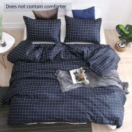 QYsong Navy and White Plaid Duvet Cover Set King (104x90 Inch), 3pc Include 1 Gird Geometric Checker Pattern Printed Duvet Cover Zipper Closure and 2 Pillowcase, Bedding Set for Me