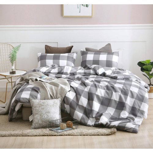  QYsong Navy and White Plaid Duvet Cover Set King (104x90 Inch), 3pc Include 1 Gird Geometric Checker Pattern Printed Duvet Cover Zipper Closure and 2 Pillowcase, Bedding Set for Me