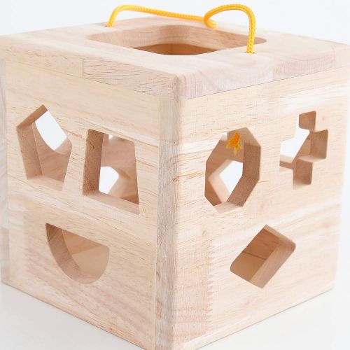  [아마존 핫딜]  [아마존핫딜]QZMTOY QZM Shape Sorter Toys with 12 Colorful Wood Geometric Shape Blocks and Sorter Sorting Cube Box Classic Wooden Developmental Toy for Preschool Toddlers Girl Boys Birthday Gift